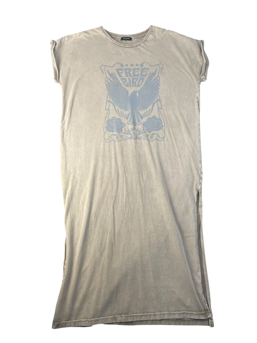 Zutter Women’s Medium/Large Light Brown Faded T-Shirt Free Bird Graphic Dress